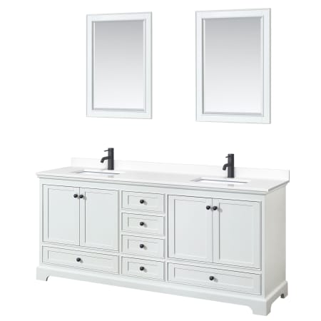 A large image of the Wyndham Collection WCS202080D-VCA-M24 White / White Cultured Marble Top / Matte Black Hardware