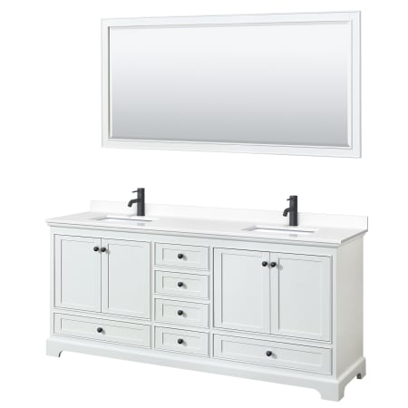 A large image of the Wyndham Collection WCS202080D-VCA-M70 White / White Cultured Marble Top / Matte Black Hardware