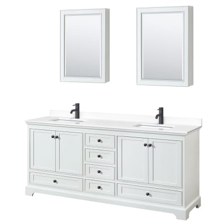 A large image of the Wyndham Collection WCS202080D-VCA-MED White / White Cultured Marble Top / Matte Black Hardware