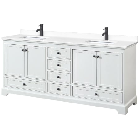 A large image of the Wyndham Collection WCS202080D-VCA-MXX White / White Cultured Marble Top / Matte Black Hardware