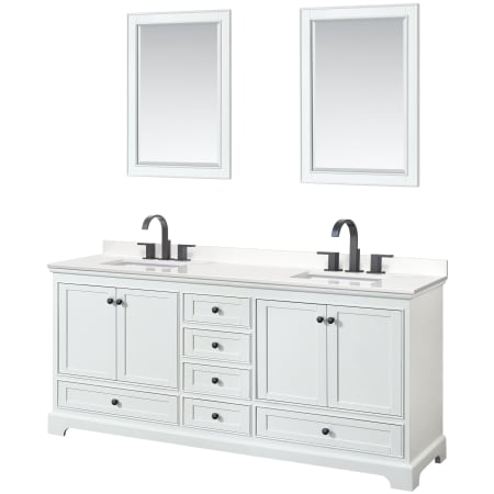 A large image of the Wyndham Collection WCS202080D-QTZ-US3M24 White / White Quartz Top / Matte Black Hardware