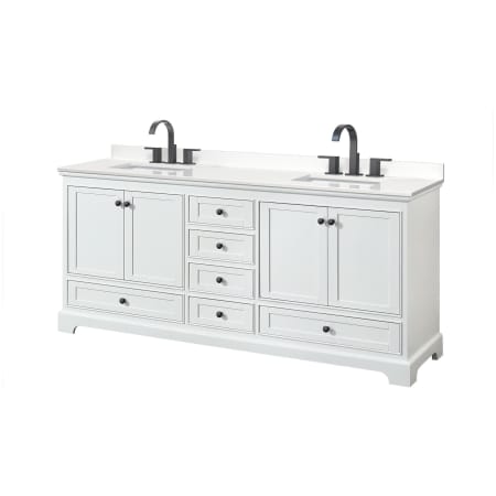 A large image of the Wyndham Collection WCS202080D-QTZ-US3MXX White / White Quartz Top / Matte Black Hardware