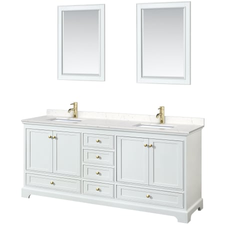 A large image of the Wyndham Collection WCS202080DCMUNOM24 White / Carrara Cultured Marble Top / Brushed Gold Hardware