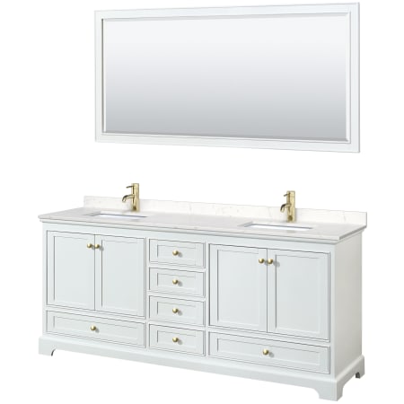 A large image of the Wyndham Collection WCS202080D-VCA-M70 White / Carrara Cultured Marble Top / Brushed Gold Hardware
