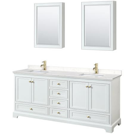 A large image of the Wyndham Collection WCS202080D-VCA-MED White / Carrara Cultured Marble Top / Brushed Gold Hardware