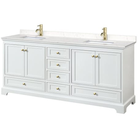 A large image of the Wyndham Collection WCS202080D-VCA-MXX White / Carrara Cultured Marble Top / Brushed Gold Hardware