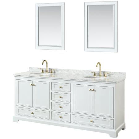 A large image of the Wyndham Collection WCS202080DCMUNOM24 White / White Carrara Marble Top / Brushed Gold Hardware