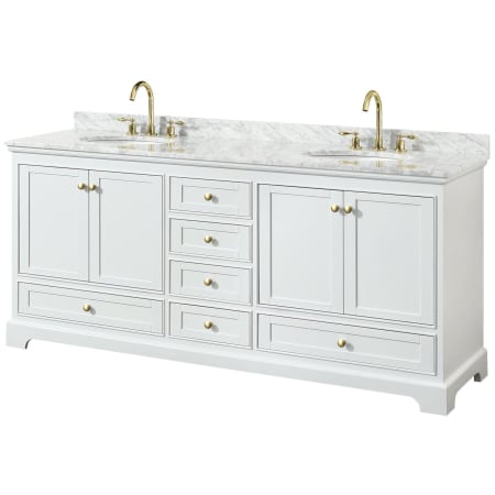 A large image of the Wyndham Collection WCS202080DCMUNOMXX White / White Carrara Marble Top / Brushed Gold Hardware