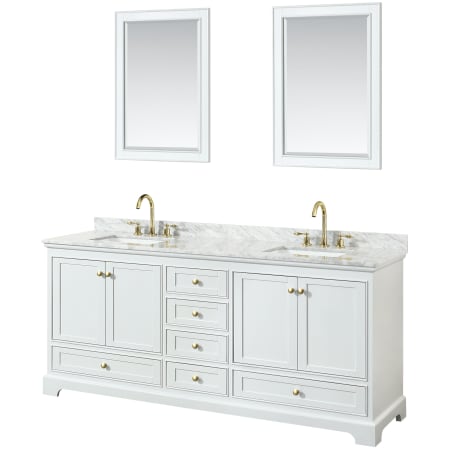 A large image of the Wyndham Collection WCS202080DCMUNSM24 White / White Carrara Marble Top / Brushed Gold Hardware