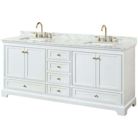 A large image of the Wyndham Collection WCS202080DCMUNSMXX White / White Carrara Marble Top / Brushed Gold Hardware