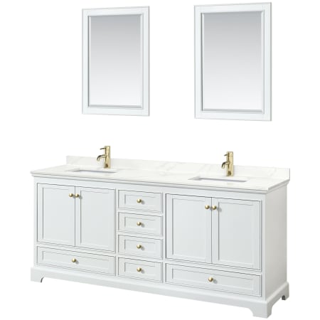 A large image of the Wyndham Collection WCS202080D-QTZ-UNSM24 White / Giotto Quartz Top / Brushed Gold Hardware