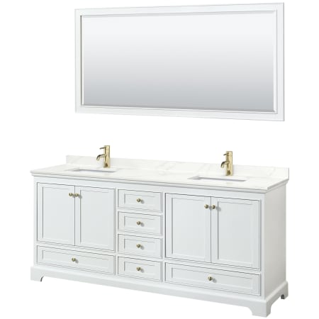 A large image of the Wyndham Collection WCS202080D-QTZ-UNSM70 White / Giotto Quartz Top / Brushed Gold Hardware