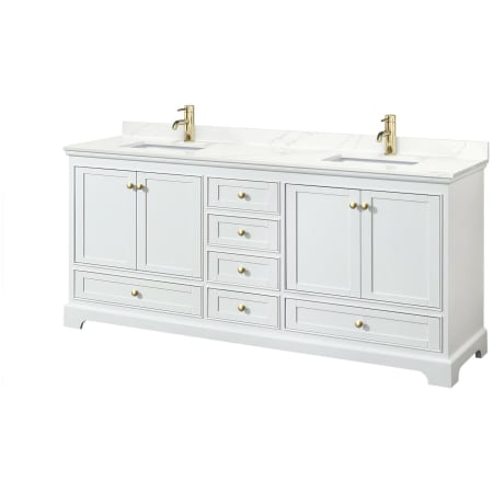 A large image of the Wyndham Collection WCS202080D-QTZ-UNSMXX White / Giotto Quartz Top / Brushed Gold Hardware