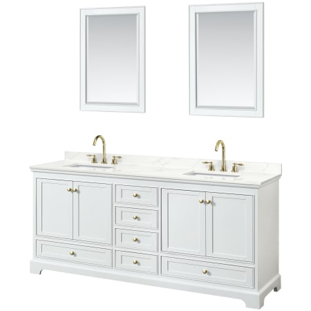 A large image of the Wyndham Collection WCS202080D-QTZ-US3M24 White / Giotto Quartz Top / Brushed Gold Hardware