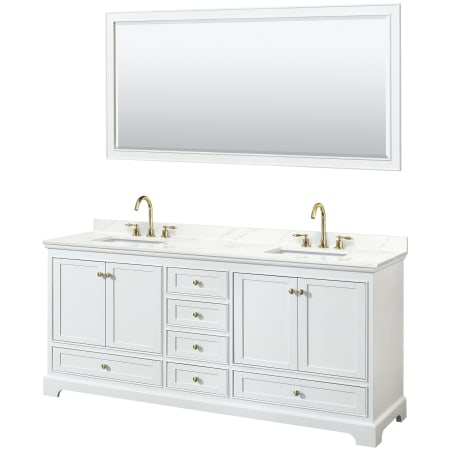 A large image of the Wyndham Collection WCS202080D-QTZ-US3M70 White / Giotto Quartz Top / Brushed Gold Hardware