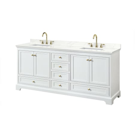 A large image of the Wyndham Collection WCS202080D-QTZ-US3MXX White / Giotto Quartz Top / Brushed Gold Hardware