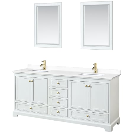 A large image of the Wyndham Collection WCS202080D-VCA-M24 White / White Cultured Marble Top / Brushed Gold Hardware