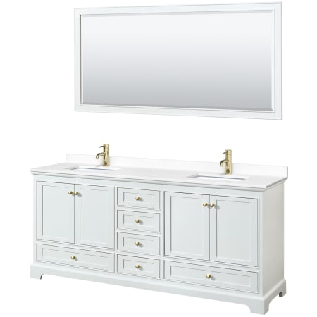 A large image of the Wyndham Collection WCS202080D-VCA-M70 White / White Cultured Marble Top / Brushed Gold Hardware