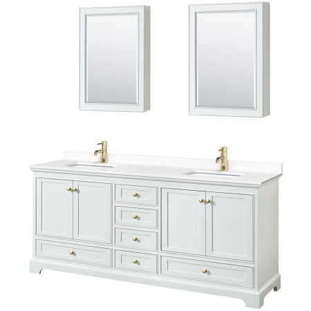A large image of the Wyndham Collection WCS202080D-VCA-MED White / White Cultured Marble Top / Brushed Gold Hardware