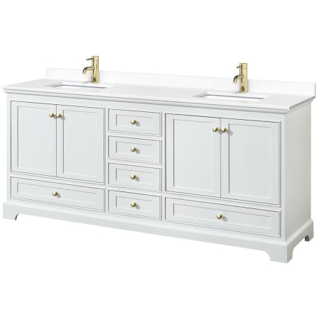 A large image of the Wyndham Collection WCS202080D-VCA-MXX White / White Cultured Marble Top / Brushed Gold Hardware
