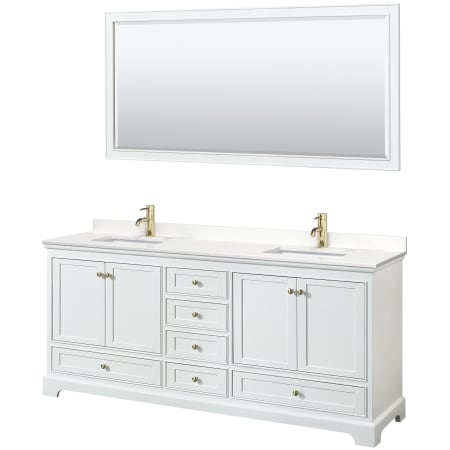 A large image of the Wyndham Collection WCS202080D-QTZ-UNSM70 White / White Quartz Top / Brushed Gold Hardware