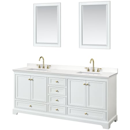 A large image of the Wyndham Collection WCS202080D-QTZ-US3M24 White / White Quartz Top / Brushed Gold Hardware