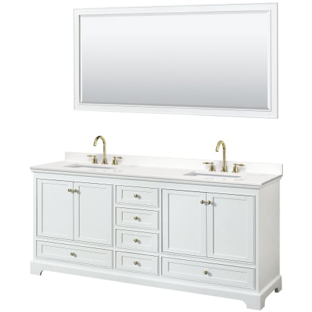 A large image of the Wyndham Collection WCS202080D-QTZ-US3M70 White / White Quartz Top / Brushed Gold Hardware
