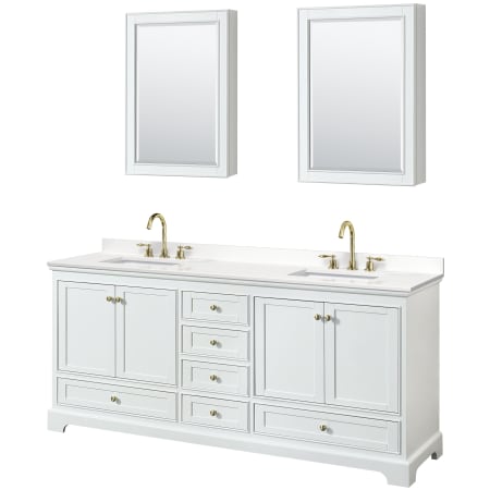 A large image of the Wyndham Collection WCS202080D-QTZ-US3MED White / White Quartz Top / Brushed Gold Hardware