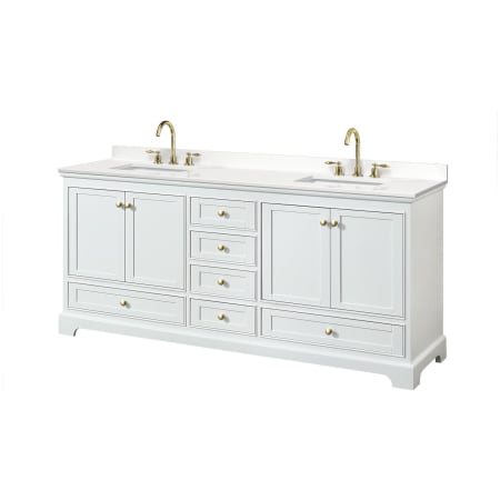 A large image of the Wyndham Collection WCS202080D-QTZ-US3MXX White / White Quartz Top / Brushed Gold Hardware