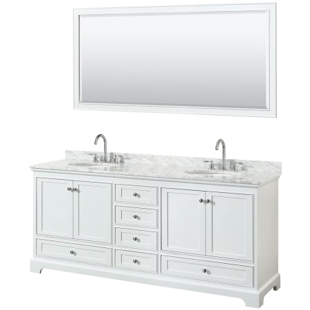A large image of the Wyndham Collection WCS202080DCMUNOM70 White / White Carrara Marble Top / Polished Chrome Hardware