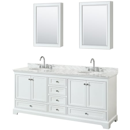 A large image of the Wyndham Collection WCS202080DCMUNOMED White / White Carrara Marble Top / Polished Chrome Hardware