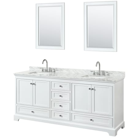 A large image of the Wyndham Collection WCS202080DCMUNSM24 White / White Carrara Marble Top / Polished Chrome Hardware