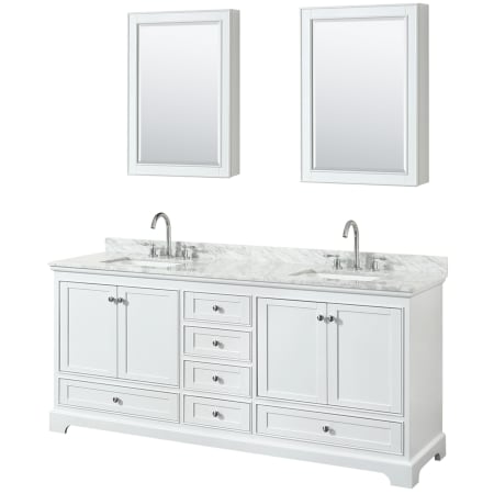 A large image of the Wyndham Collection WCS202080DCMUNSMED White / White Carrara Marble Top / Polished Chrome Hardware