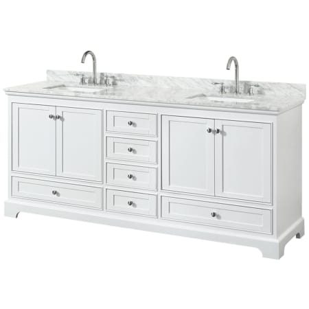 A large image of the Wyndham Collection WCS202080DCMUNSMXX White / White Carrara Marble Top / Polished Chrome Hardware