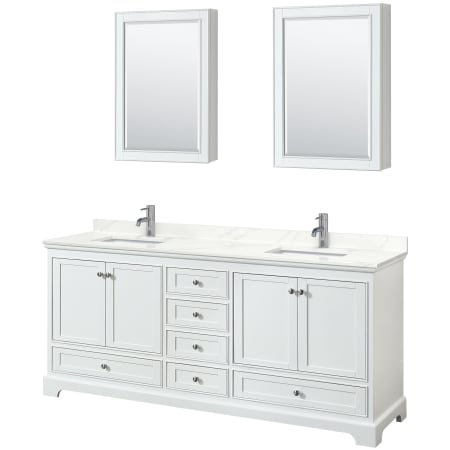 A large image of the Wyndham Collection WCS202080D-QTZ-UNSMED White / Giotto Quartz Top / Polished Chrome Hardware
