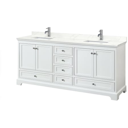 A large image of the Wyndham Collection WCS202080D-QTZ-UNSMXX White / Giotto Quartz Top / Polished Chrome Hardware