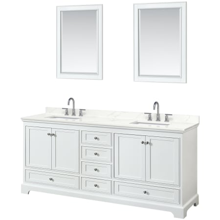 A large image of the Wyndham Collection WCS202080D-QTZ-US3M24 White / Giotto Quartz Top / Polished Chrome Hardware