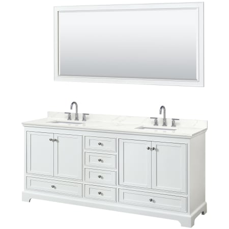 A large image of the Wyndham Collection WCS202080D-QTZ-US3M70 White / Giotto Quartz Top / Polished Chrome Hardware