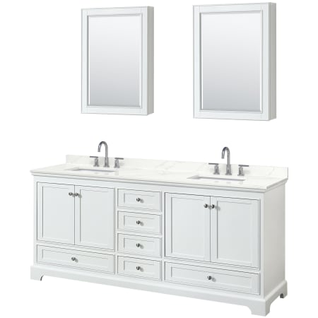 A large image of the Wyndham Collection WCS202080D-QTZ-US3MED White / Giotto Quartz Top / Polished Chrome Hardware