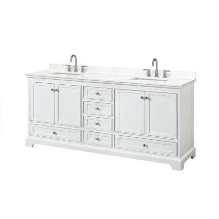 A large image of the Wyndham Collection WCS202080D-QTZ-US3MXX White / Giotto Quartz Top / Polished Chrome Hardware