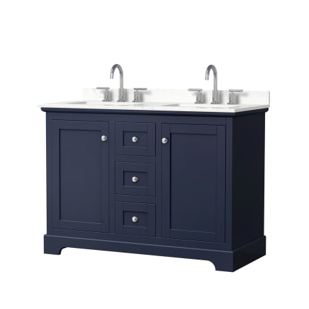 A large image of the Wyndham Collection WCV232348D-QTZ-US3MXX Dark Blue / Giotto Quartz Top / Polished Chrome Hardware