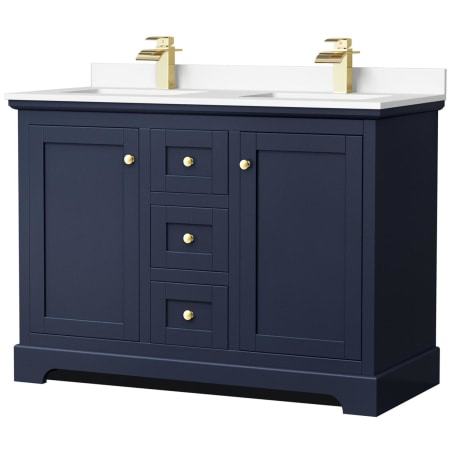 A large image of the Wyndham Collection WCV232348D-VCA-MXX Dark Blue / White Cultured Marble Top / Brushed Gold Hardware