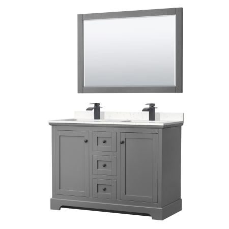 A large image of the Wyndham Collection WCV232348D-VCA-M46 Dark Gray / Carrara Cultured Marble Top / Matte Black Hardware