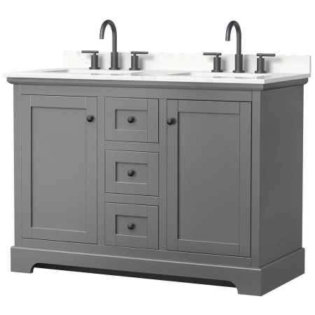 A large image of the Wyndham Collection WCV232348D-QTZ-US3MXX Dark Gray / Giotto Quartz Top / Matte Black Hardware