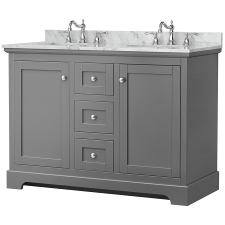 A large image of the Wyndham Collection WCV232348DCMUNOMXX Dark Gray / White Carrara Marble Top / Polished Chrome Hardware