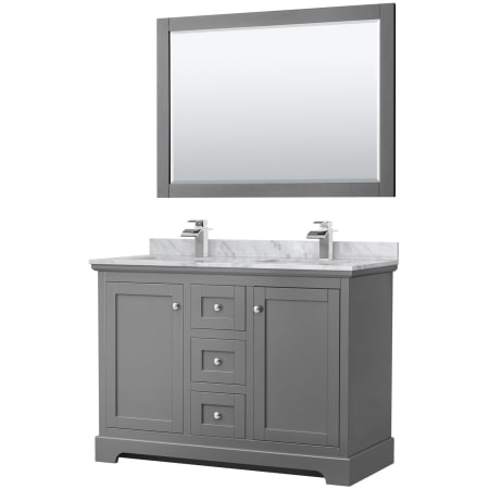 A large image of the Wyndham Collection WCV232348DCMUNSM46 Dark Gray / White Carrara Marble Top / Polished Chrome Hardware