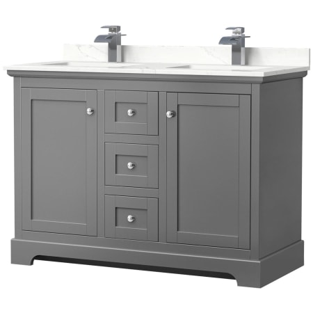 A large image of the Wyndham Collection WCV232348D-QTZ-UNSMXX Dark Gray / Giotto Quartz Top / Polished Chrome Hardware