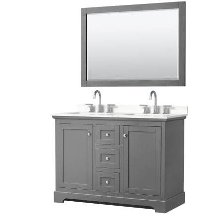 A large image of the Wyndham Collection WCV232348D-QTZ-US3M46 Dark Gray / Giotto Quartz Top / Polished Chrome Hardware