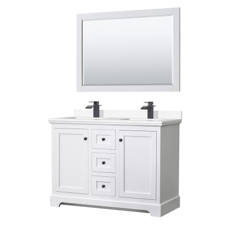 A large image of the Wyndham Collection WCV232348D-VCA-M46 White / White Cultured Marble Top / Matte Black Hardware