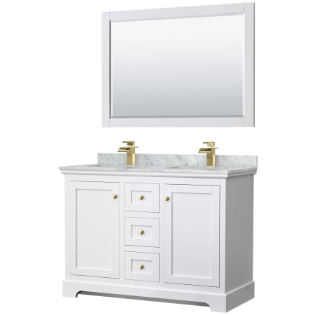 A large image of the Wyndham Collection WCV232348DCMUNSM46 White / White Carrara Marble Top / Brushed Gold Hardware